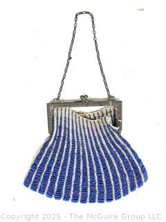 Art Deco Blue Glass Bead Scalloped Handbag