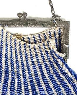 Art Deco Blue Glass Bead Scalloped Handbag