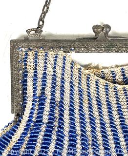 Art Deco Blue Glass Bead Scalloped Handbag