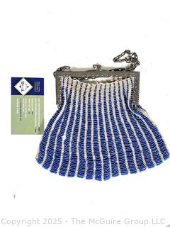 Art Deco Blue Glass Bead Scalloped Handbag