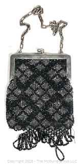 Victorian Black & Silver Glass Beaded Handbag 