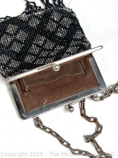 Victorian Black & Silver Glass Beaded Handbag 