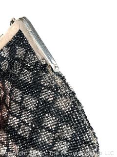 Victorian Black & Silver Glass Beaded Handbag 