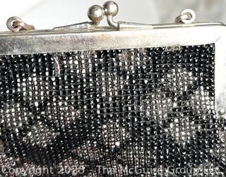 Victorian Black & Silver Glass Beaded Handbag 
