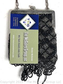 Victorian Black & Silver Glass Beaded Handbag 