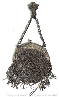 Victorian Steel Bead Fringe Handbag with Chatelaine Belt Clip 