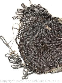 Victorian Steel Bead Fringe Handbag with Chatelaine Belt Clip 