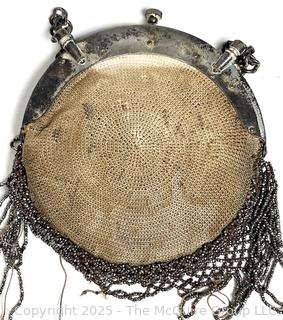 Victorian Steel Bead Fringe Handbag with Chatelaine Belt Clip 