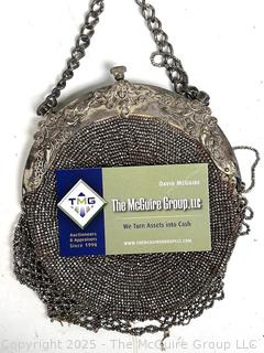 Victorian Steel Bead Fringe Handbag with Chatelaine Belt Clip 