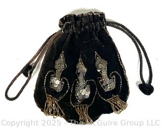 Black Silk Velvet Sequin Drawstring Handbag