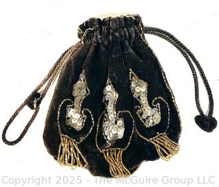 Black Silk Velvet Sequin Drawstring Handbag
