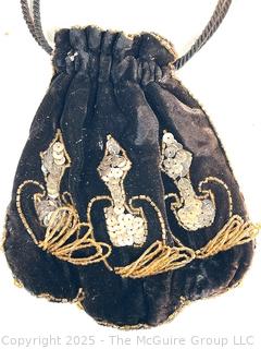 Black Silk Velvet Sequin Drawstring Handbag