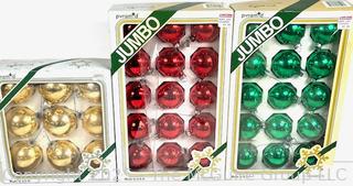Three NIB Vintage Mercury Glass Christmas Ornaments by Pyramid 
