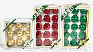Three NIB Vintage Mercury Glass Christmas Ornaments by Pyramid 