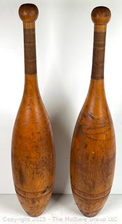 Antique Pair Indian Exercise Clubs Juggling Pins 6lbs