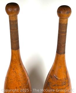 Antique Pair Indian Exercise Clubs Juggling Pins 6lbs