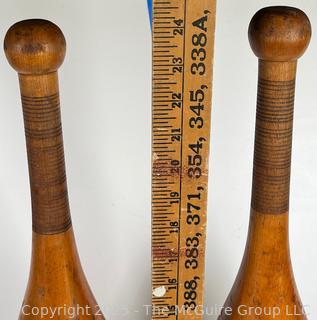 Antique Pair Indian Exercise Clubs Juggling Pins 6lbs