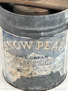 Antique galvanized metal ice cream maker by SNOW PEAK with top hand crank