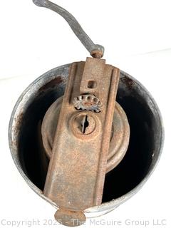 Antique galvanized metal ice cream maker by SNOW PEAK with top hand crank