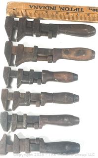 Six (6) vintage adjustable monkey wrenches various manufacturers