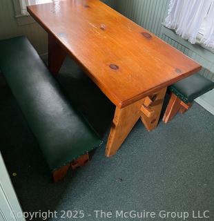 Knotty Wood table with padded bench seats