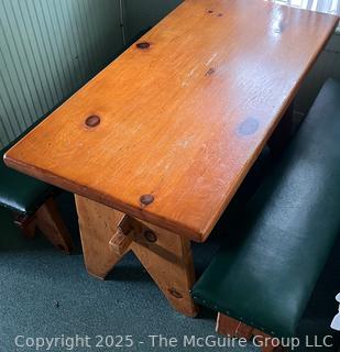Knotty Wood table with padded bench seats