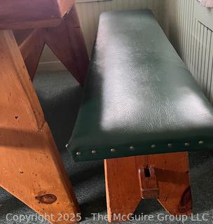 Knotty Wood table with padded bench seats