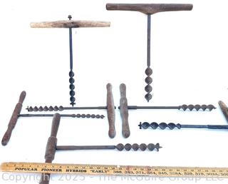 Selection of seven (7) T-bar hand augers of various diameters