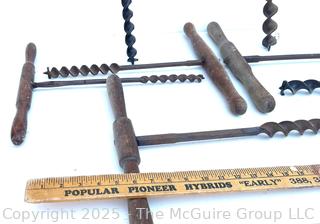 Selection of seven (7) T-bar hand augers of various diameters