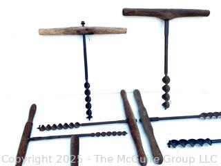 Selection of seven (7) T-bar hand augers of various diameters