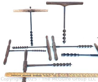 Selection of seven (7) T-bar hand augers of various diameters