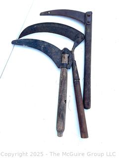 Three (3) antique hand sickles 