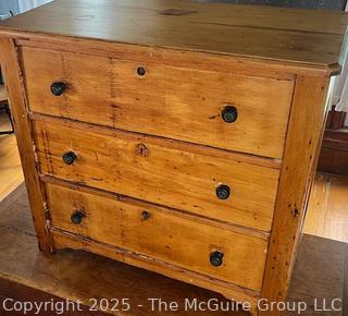 Knotty pine three drawer keyed dresser