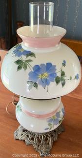 ???????? Possibly Vintage Falkenstein Hurricane Lamp (wired) White Blue Flowers Large 23 1/2" - 24 1/2" Tall