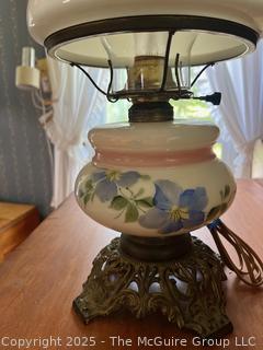 ???????? Possibly Vintage Falkenstein Hurricane Lamp (wired) White Blue Flowers Large 23 1/2" - 24 1/2" Tall