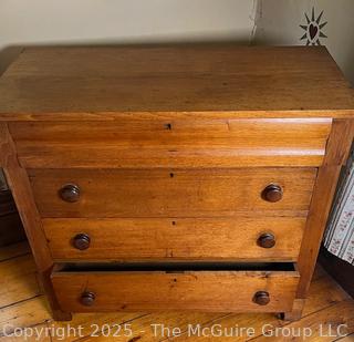 Four-drawer oak(?) keyed dresser, curved top drawer panel