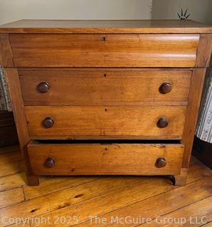 Four-drawer oak(?) keyed dresser, curved top drawer panel