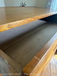 Four-drawer oak(?) keyed dresser, curved top drawer panel