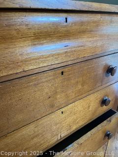 Four-drawer oak(?) keyed dresser, curved top drawer panel