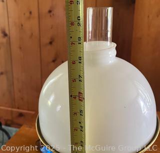 Brass Electrified Kerosene Table Lamp With Milk Glass Shade