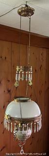 VICTORIAN ADJUSTABLE HANGING OIL LAMP (Rewired to electric)