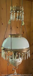 VICTORIAN ADJUSTABLE HANGING OIL LAMP (Rewired to electric)