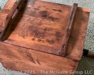 Primitive Lidded Wooden Butter Churn with Hand Crank (12x11x16")