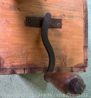 Primitive Lidded Wooden Butter Churn with Hand Crank (12x11x16")