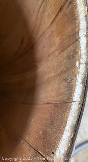 Wooden stave barrel, metal bands, partial label (SOAP) (30"T) 