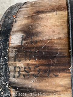 Wooden stave barrel, metal bands, partial label (SOAP) (30"T) 