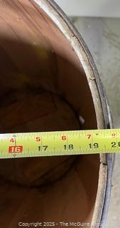 Wooden stave barrel, metal bands, partial label (SOAP) (30"T) 