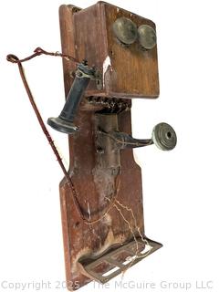 Similar to a vintage CHICAGO TELEPHONE SUPPLY CO. Oak Wood Double Box Wall Phone, incomplete