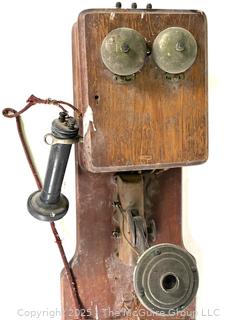 Similar to a vintage CHICAGO TELEPHONE SUPPLY CO. Oak Wood Double Box Wall Phone, incomplete