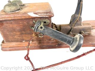 Similar to a vintage CHICAGO TELEPHONE SUPPLY CO. Oak Wood Double Box Wall Phone, incomplete